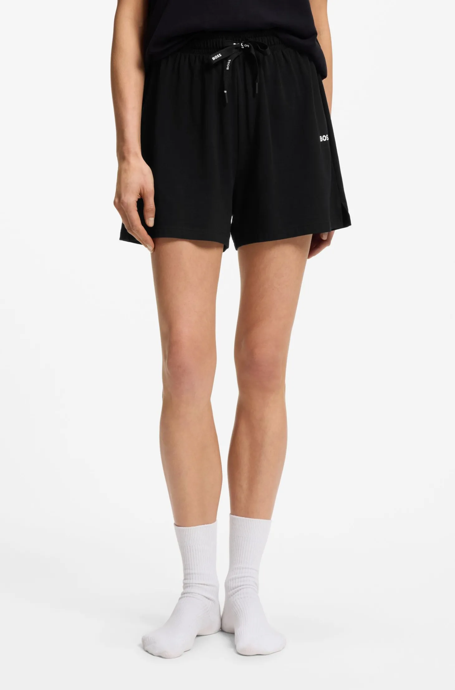 Pyjama-Shorts aus elastischer Baumwolle mit Logo-Kordeln