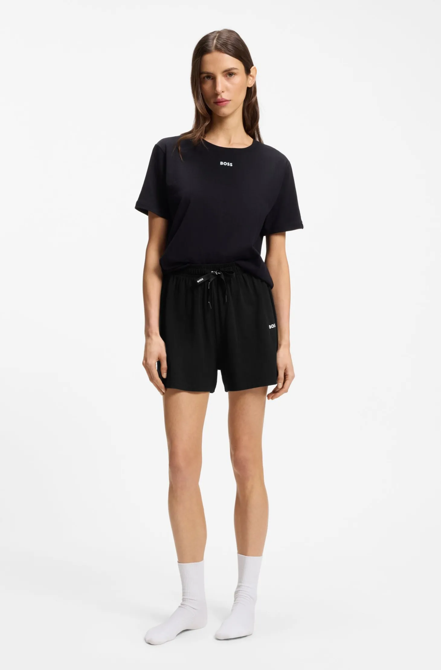 Pyjama-Shorts aus elastischer Baumwolle mit Logo-Kordeln