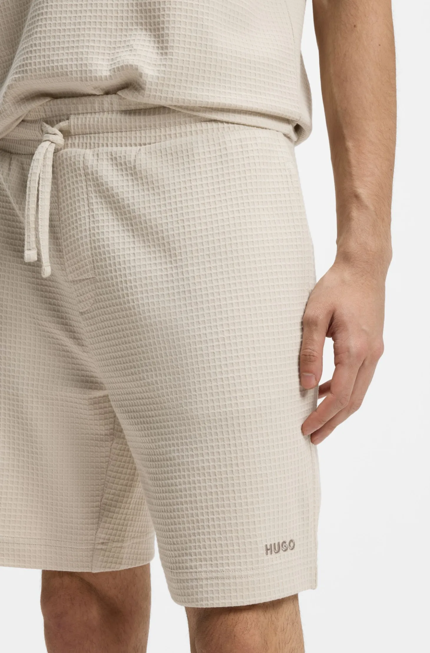 Pyjama-Shorts mit Waffelstruktur und Logo-Stickerei