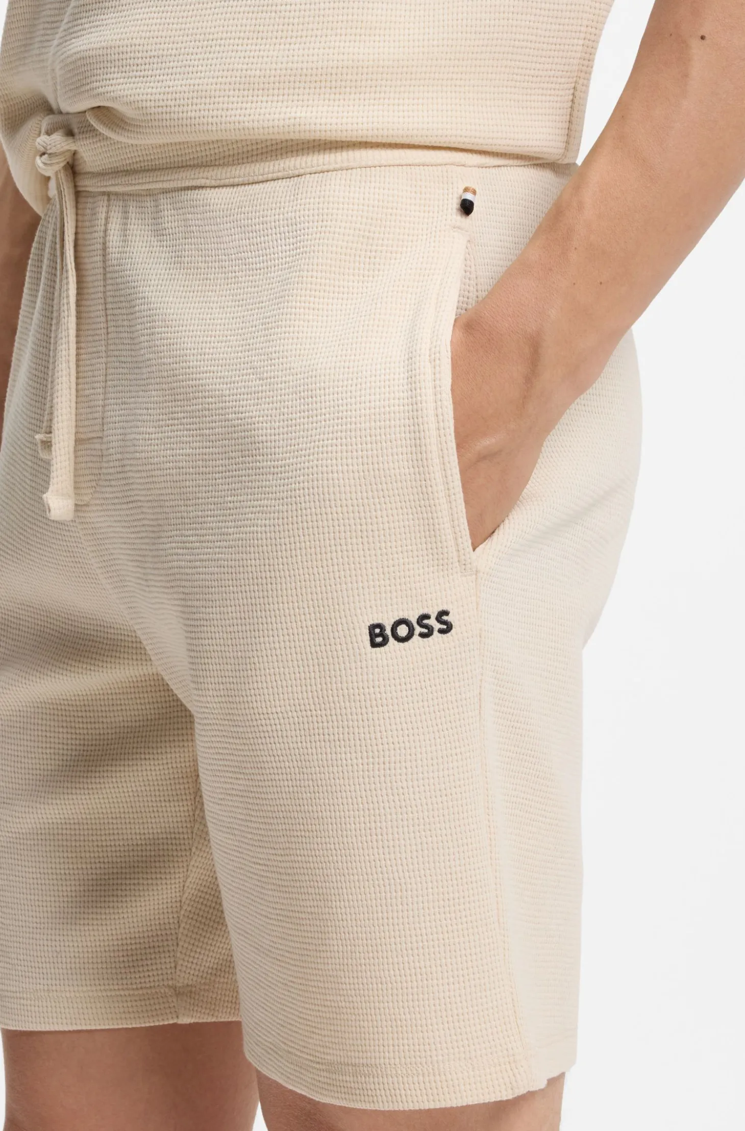 Pyjama-Shorts mit Waffelstruktur und Logo-Stickerei