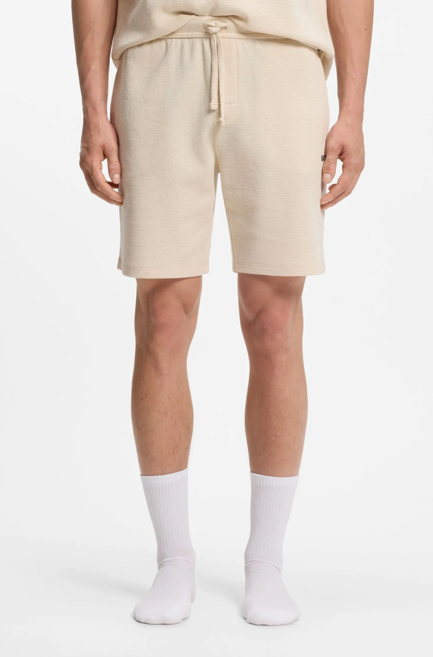 Pyjama-Shorts mit Waffelstruktur und Logo-Stickerei