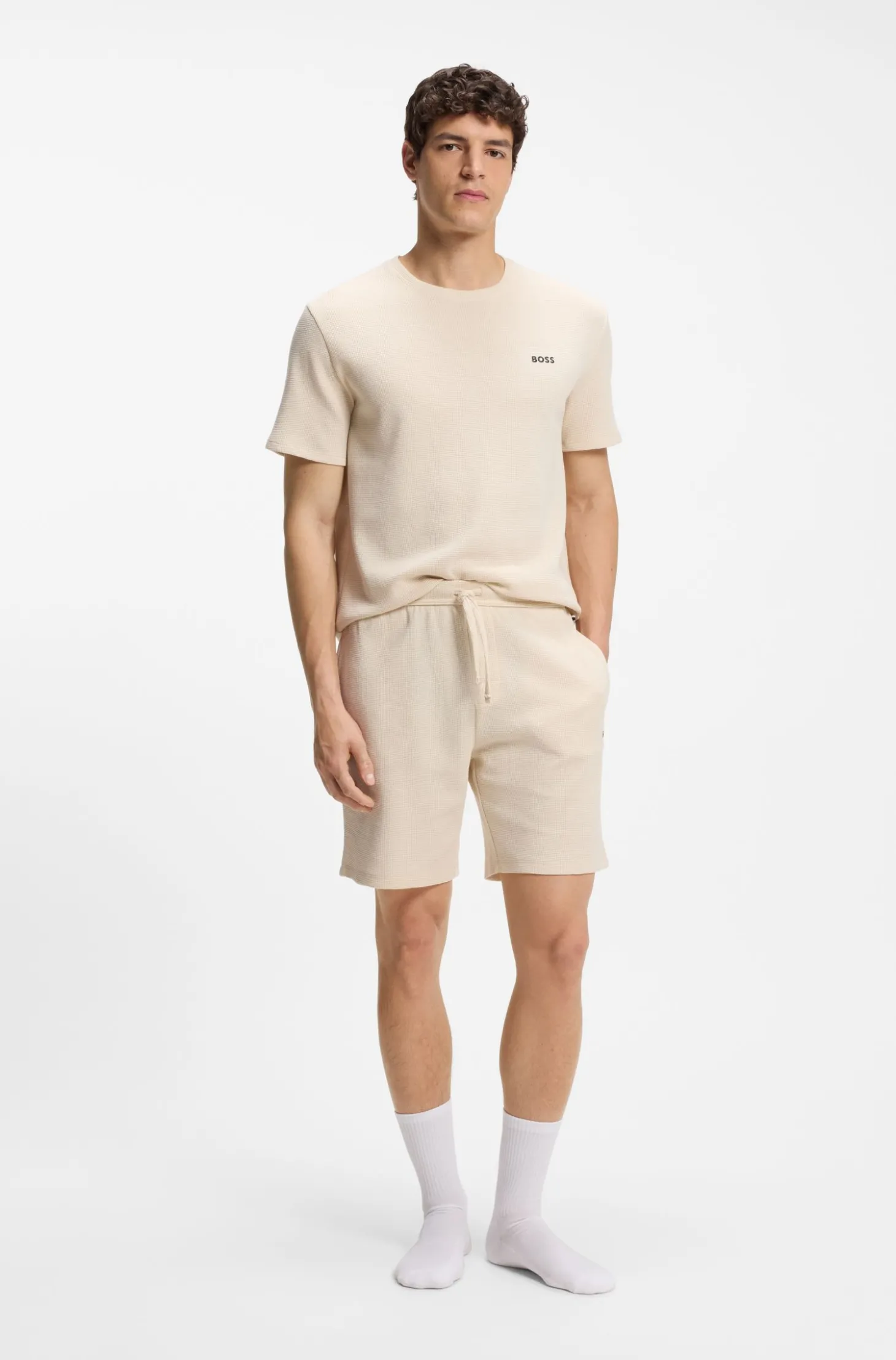 Pyjama-Shorts mit Waffelstruktur und Logo-Stickerei