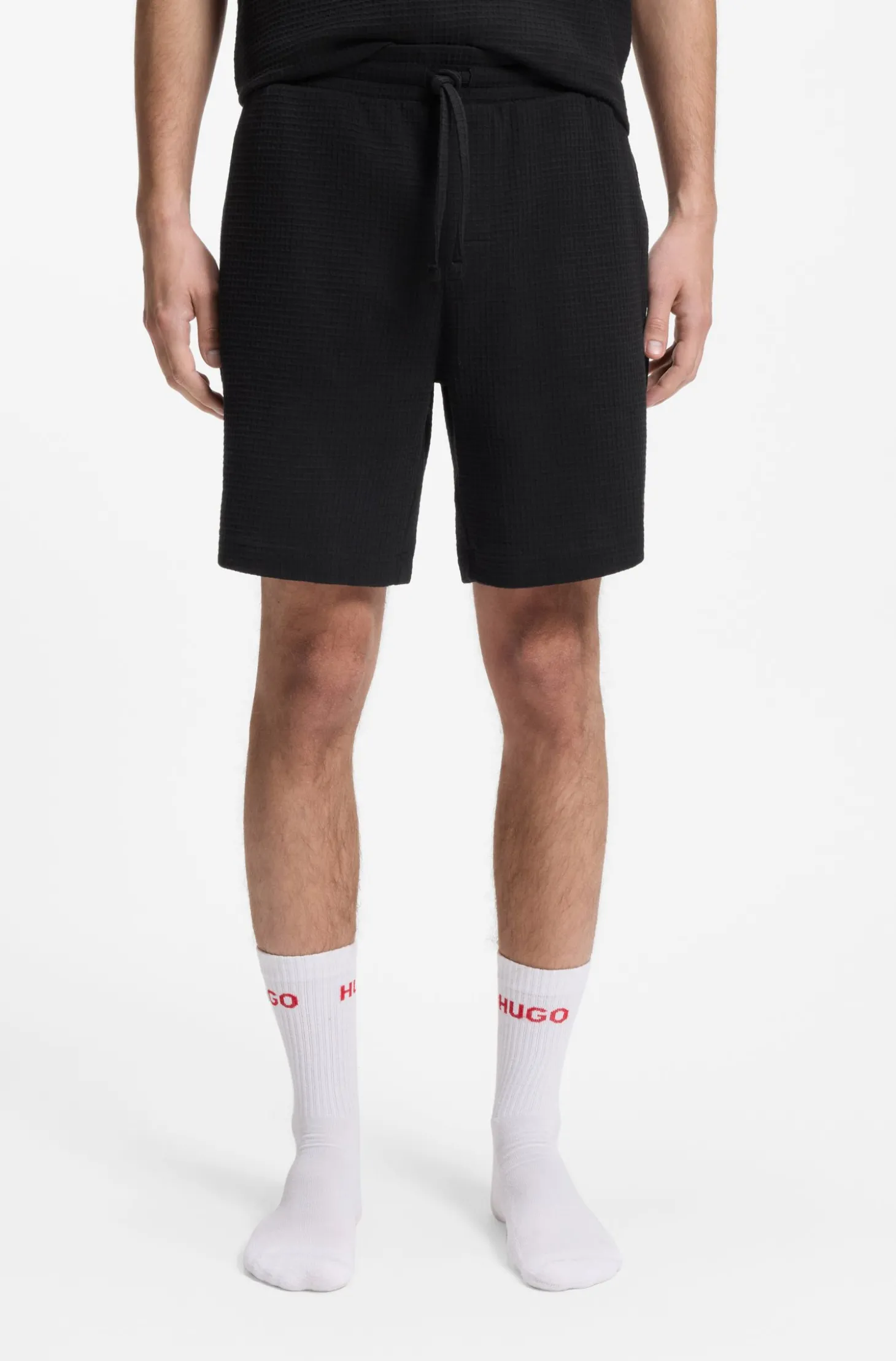 Pyjama-Shorts mit Waffelstruktur und Logo-Stickerei