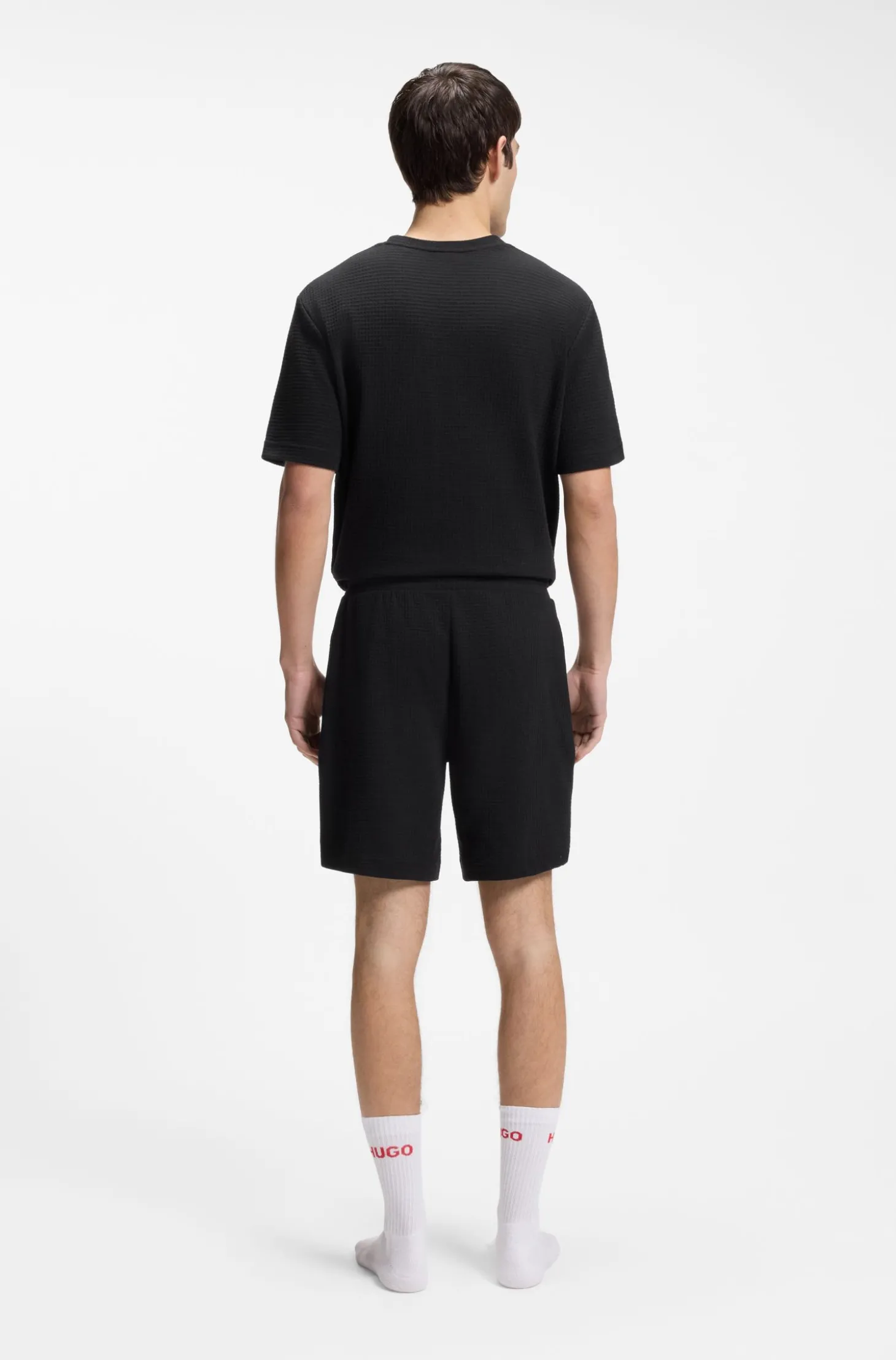 Pyjama-Shorts mit Waffelstruktur und Logo-Stickerei