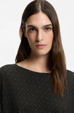 Pyjama-Top mit Monogramm-Print und Fledermausärmeln