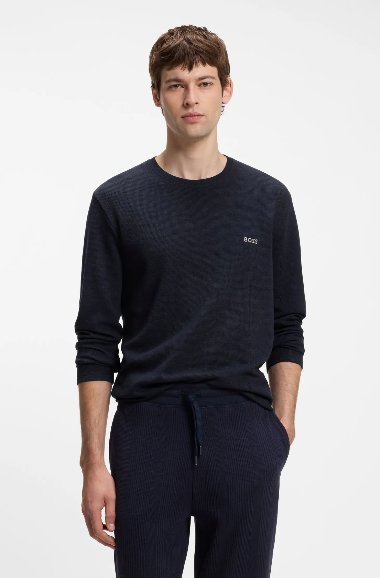 Pyjama-T-Shirt aus Ottoman-Jersey mit Logo-Stickerei