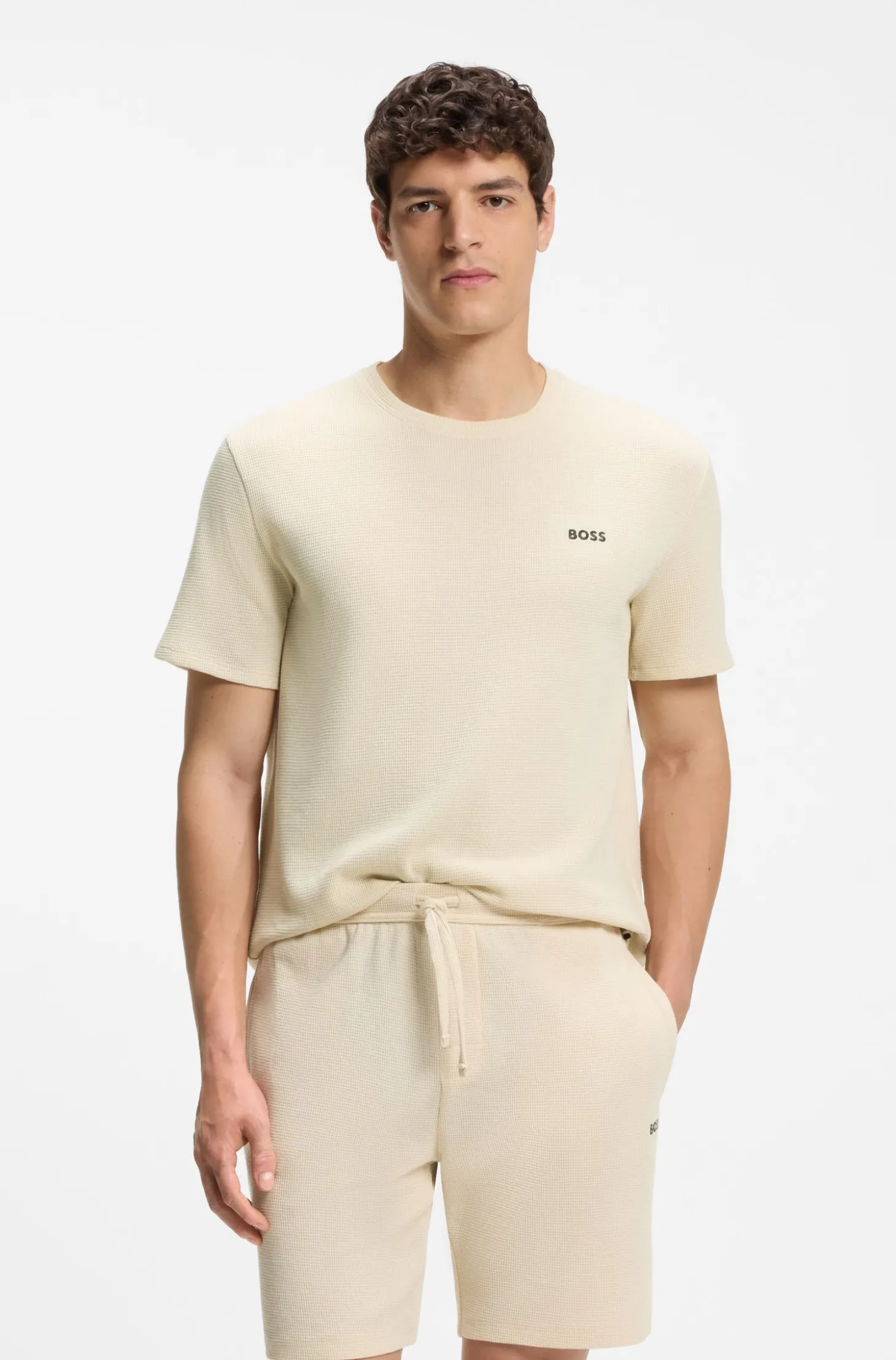 Pyjama-T-Shirt mit Waffelstruktur und Logo-Stickerei