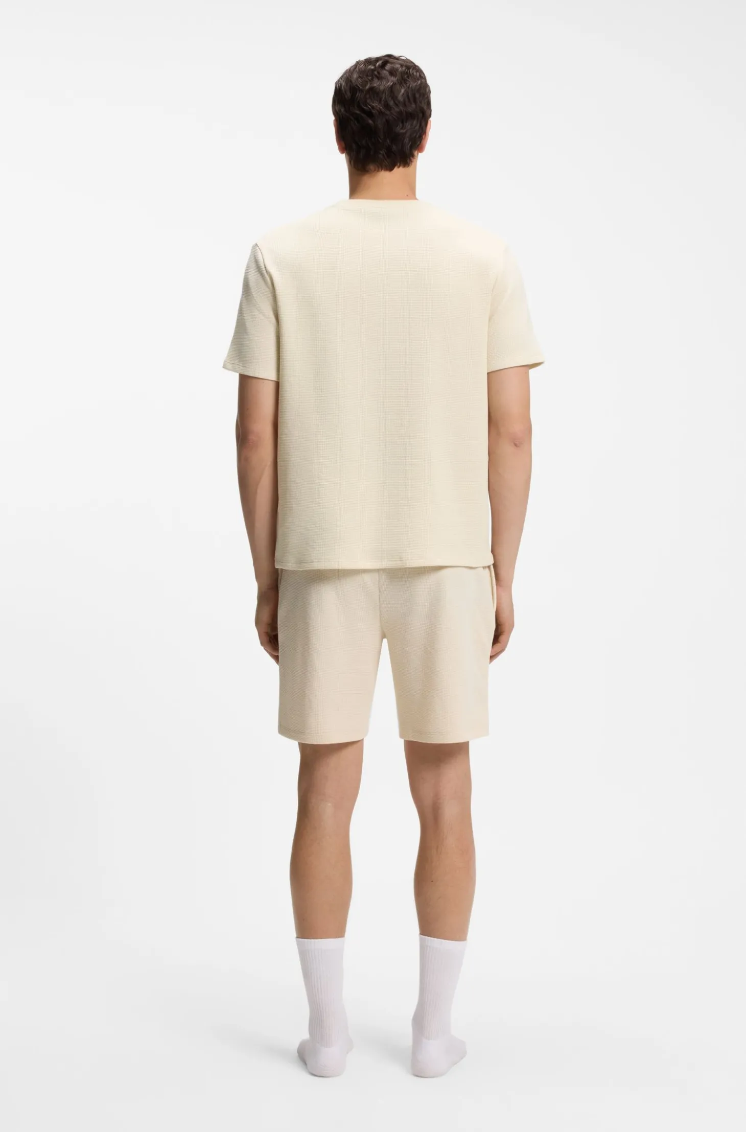 Pyjama-T-Shirt mit Waffelstruktur und Logo-Stickerei