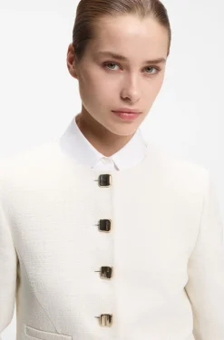 Regular-Fit Blazer aus Baumwoll-Mix in Bouclé