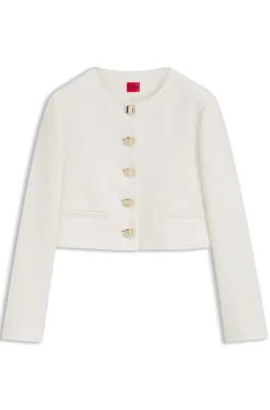 Regular-Fit Blazer aus Baumwoll-Mix in Bouclé