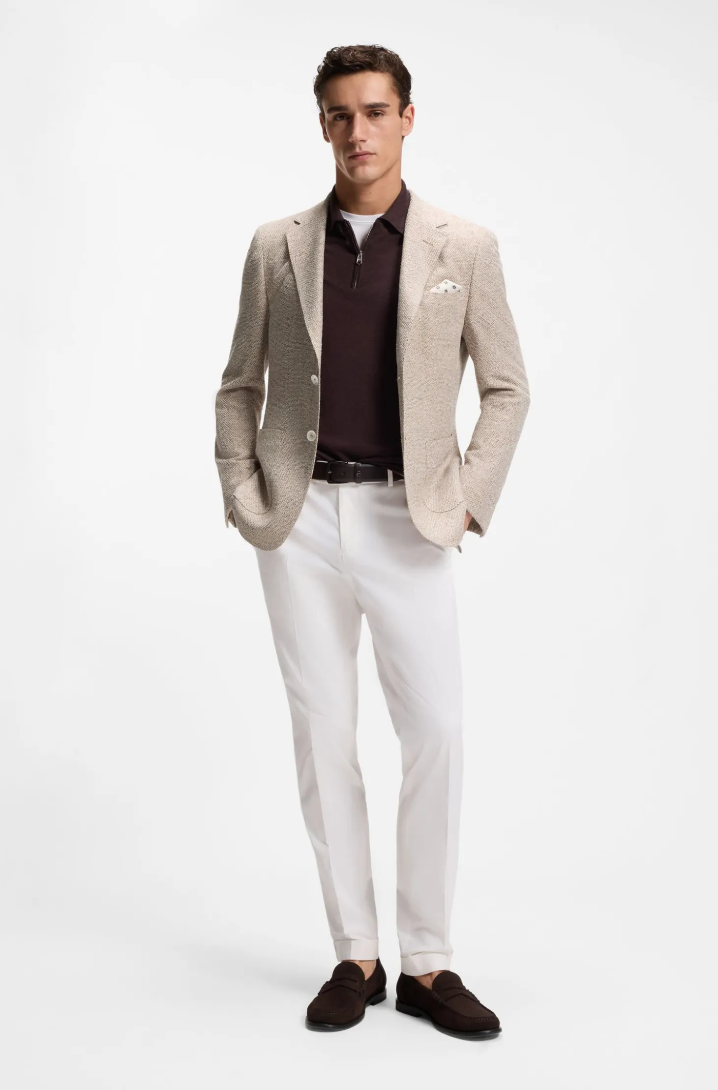 Regular-Fit Blazer aus gemustertem Leinen-Mix