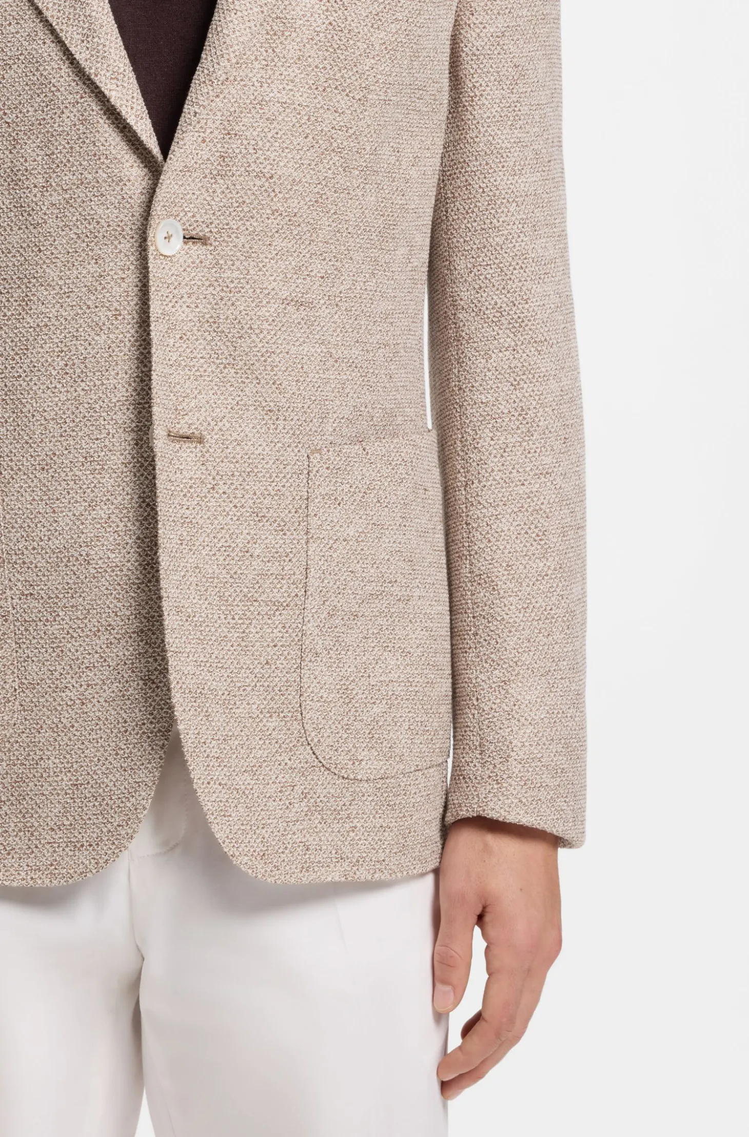 Regular-Fit Blazer aus gemustertem Leinen-Mix