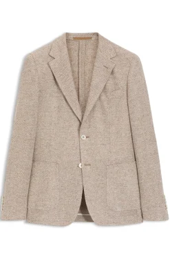 Regular-Fit Blazer aus gemustertem Leinen-Mix