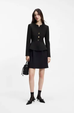Regular-Fit Blazer aus Krepp-Gewebe mit Schößchen-Saum