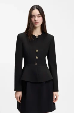 Regular-Fit Blazer aus Krepp-Gewebe mit Schößchen-Saum