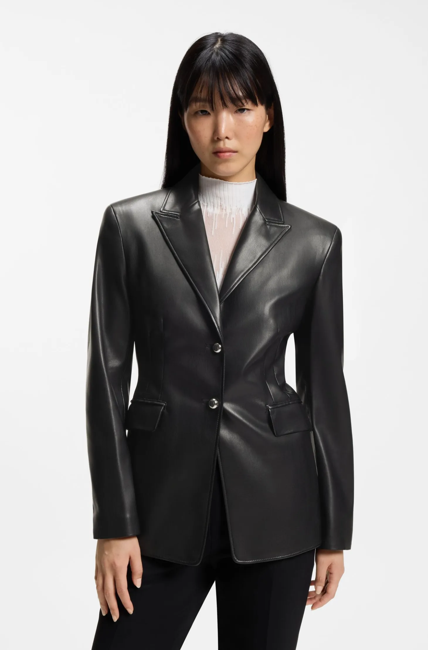 Regular-Fit Blazer aus Kunstleder