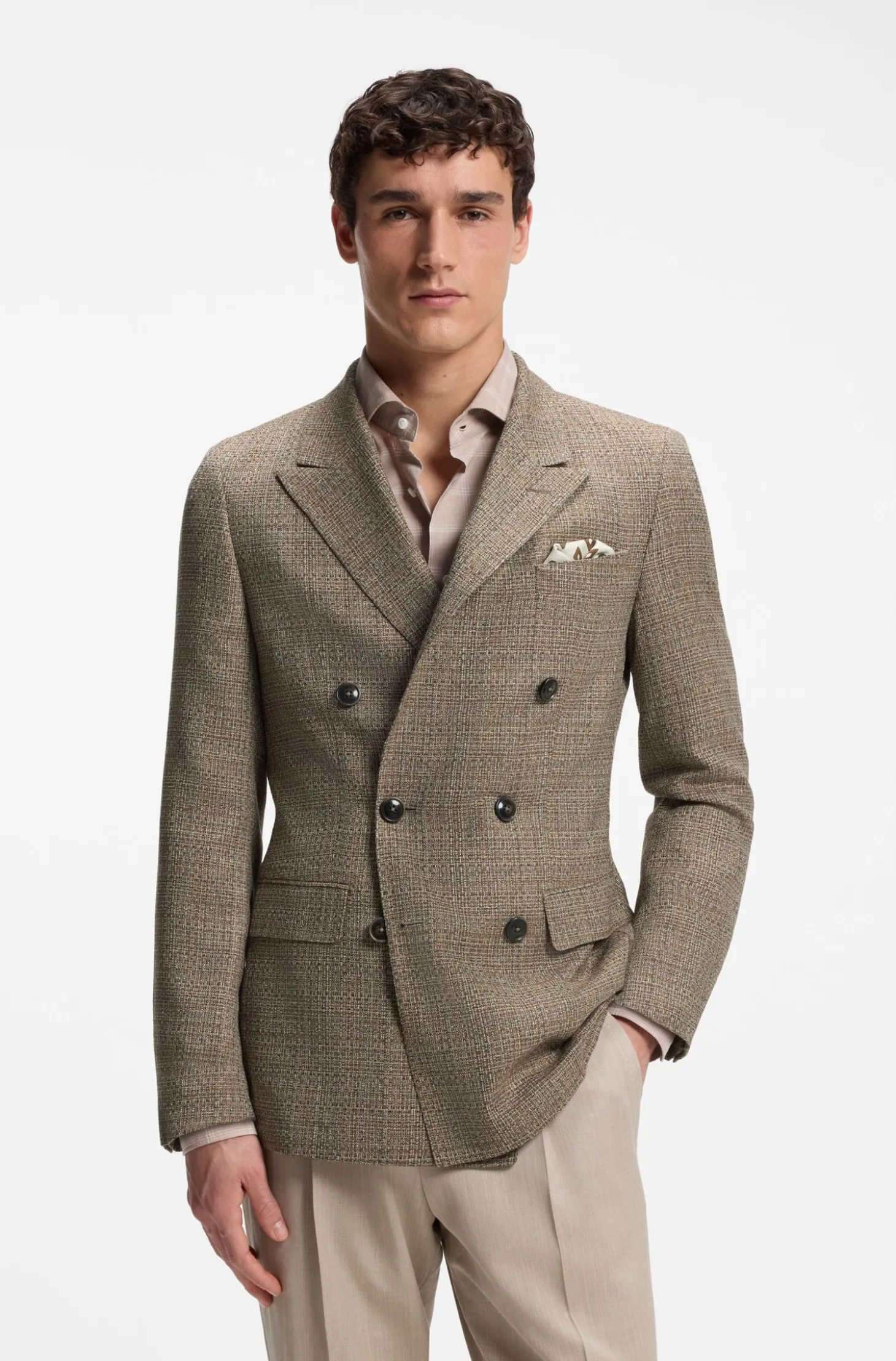 Regular-Fit Blazer aus Seide und Schurwolle