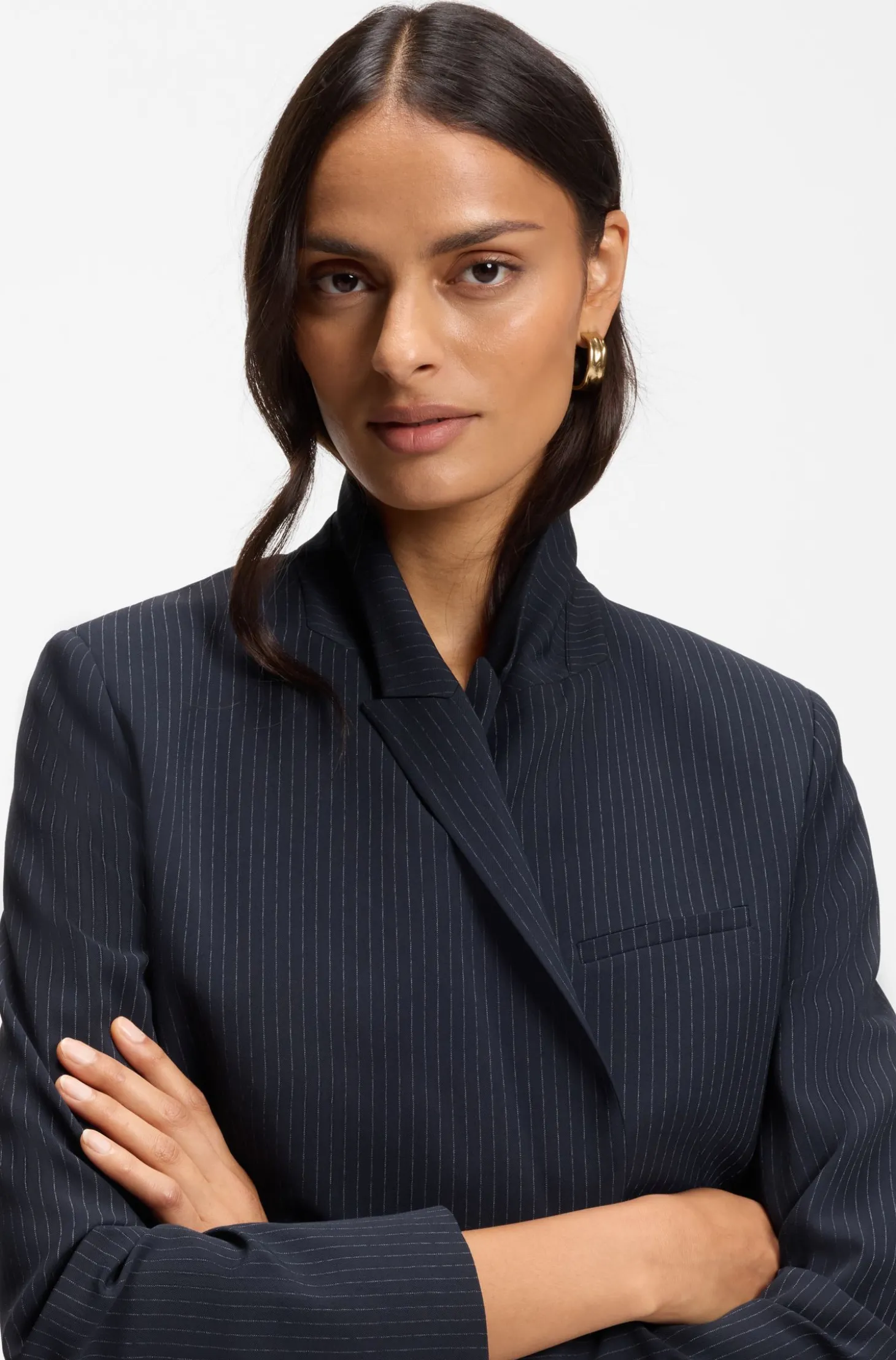Regular-Fit Blazer aus Stretch-Crêpe mit Nadelstreifen