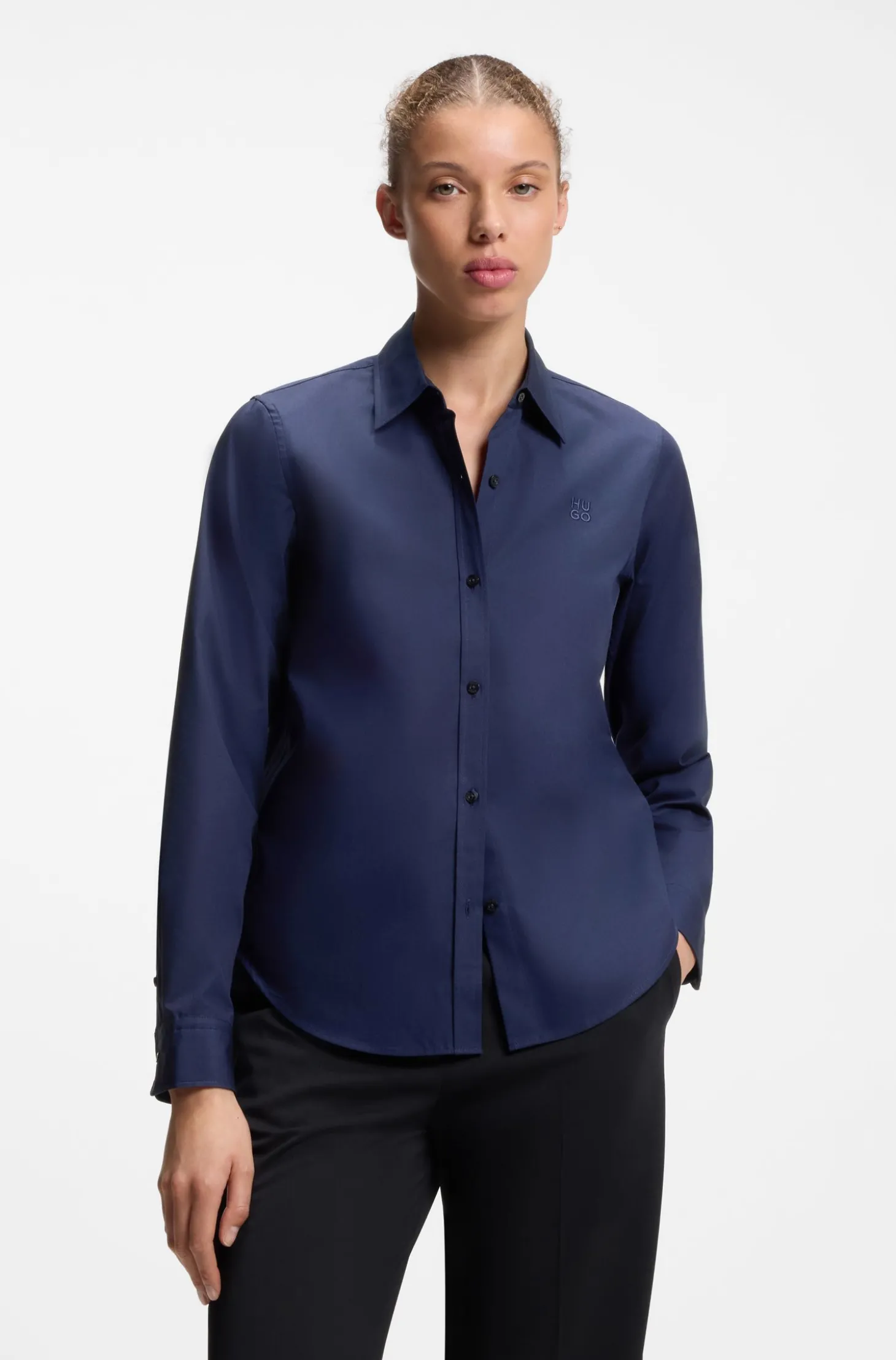 Regular-Fit Bluse aus Baumwoll-Popeline