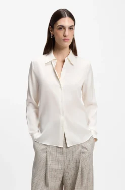 Regular-Fit Bluse aus elastischem Seiden-Satin