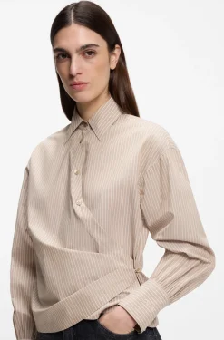 Regular-Fit Bluse aus gestreiftem Baumwoll-Canvas
