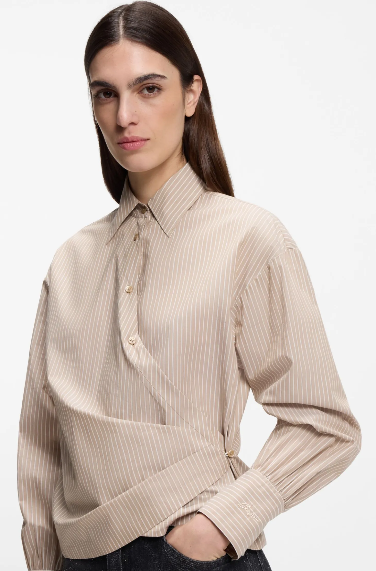 Regular-Fit Bluse aus gestreiftem Baumwoll-Canvas