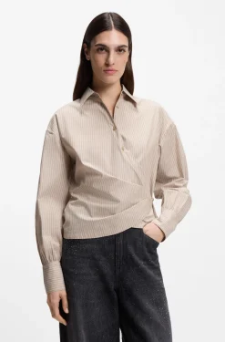 Regular-Fit Bluse aus gestreiftem Baumwoll-Canvas