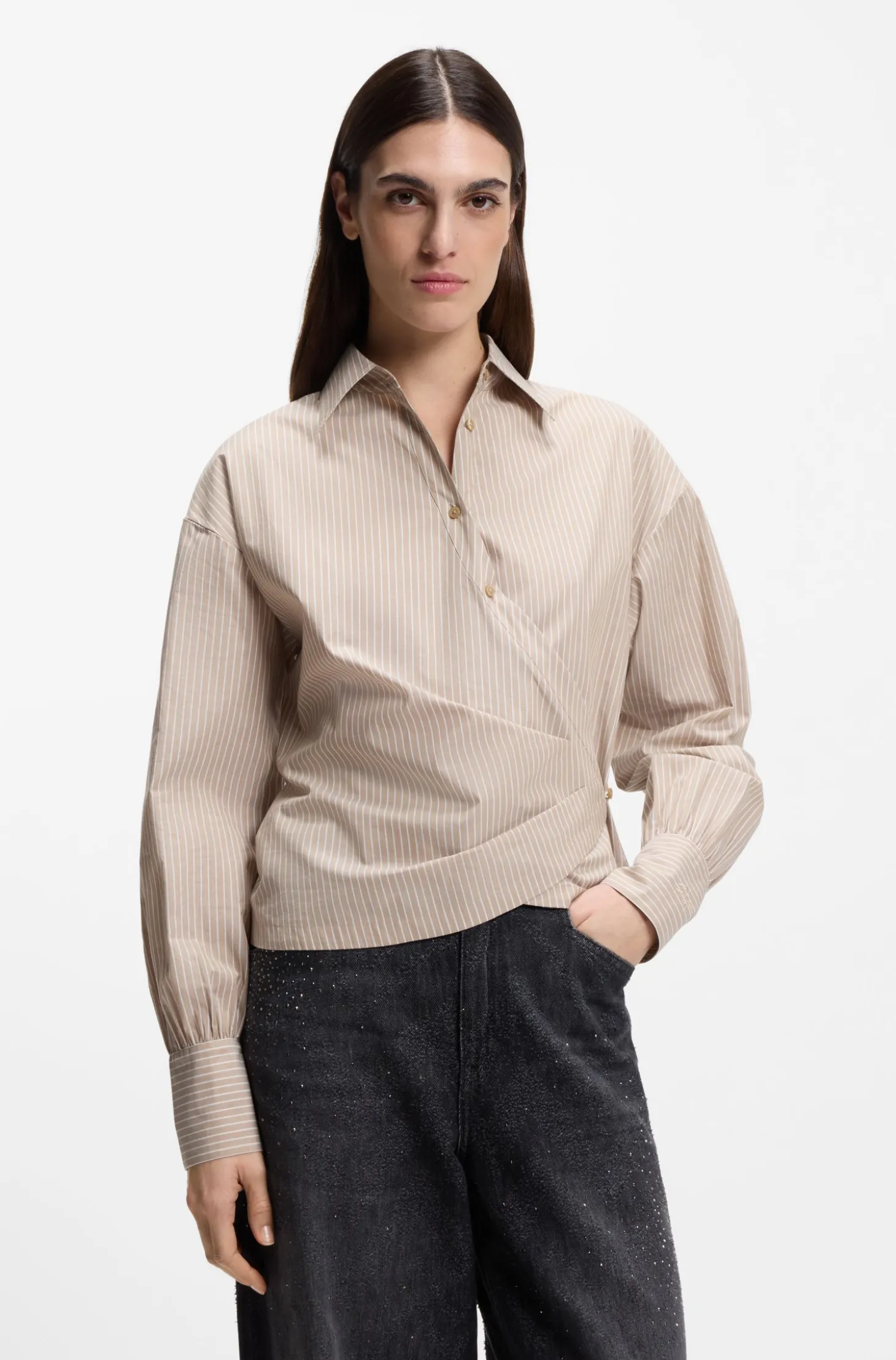 Regular-Fit Bluse aus gestreiftem Baumwoll-Canvas