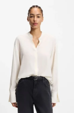 Regular-Fit Bluse aus sandgewaschener Seide mit verstellbaren Manschetten