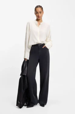 Regular-Fit Bluse aus sandgewaschener Seide mit verstellbaren Manschetten