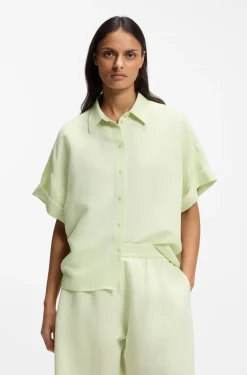 Regular-Fit Bluse mit umgeschlagenen Ärmelbündchen