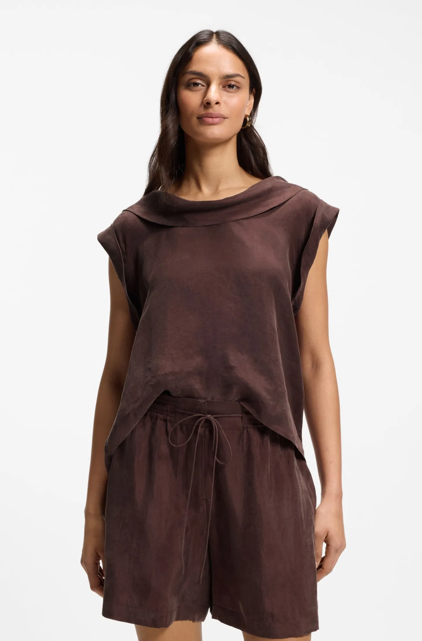 Regular-Fit Bluse mit Wasserfall-Kragen