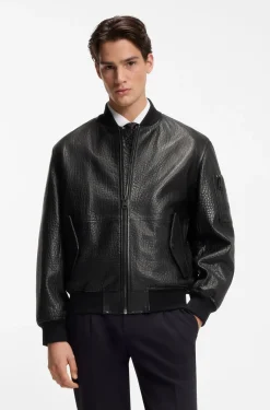 Regular-Fit Bomberjacke aus gemustertem Leder