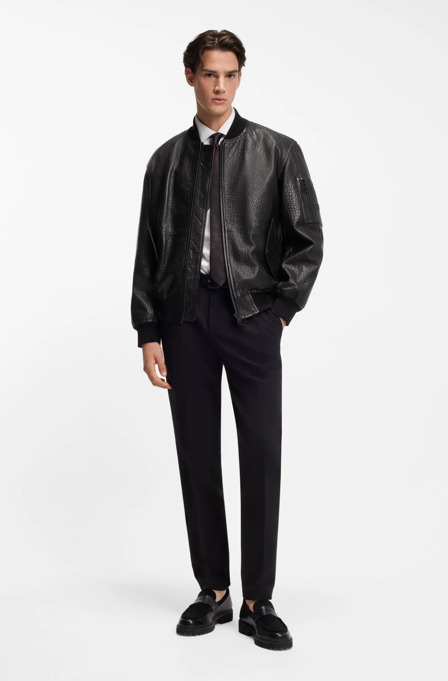 Regular-Fit Bomberjacke aus gemustertem Leder