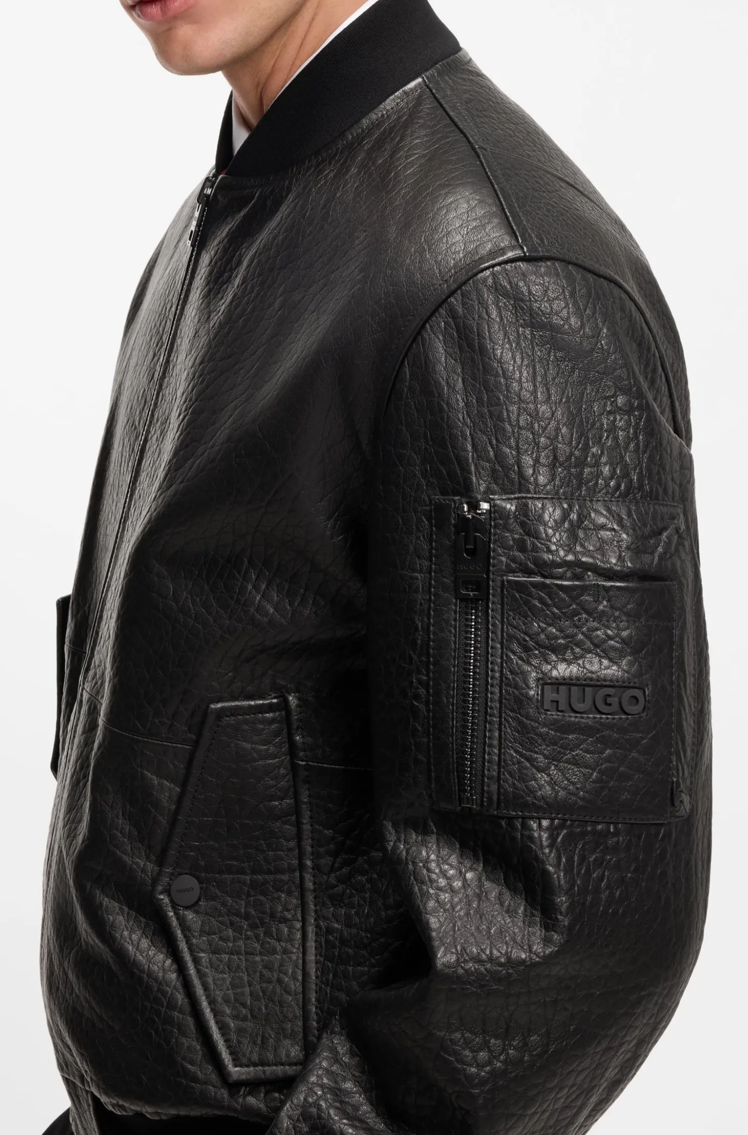 Regular-Fit Bomberjacke aus gemustertem Leder