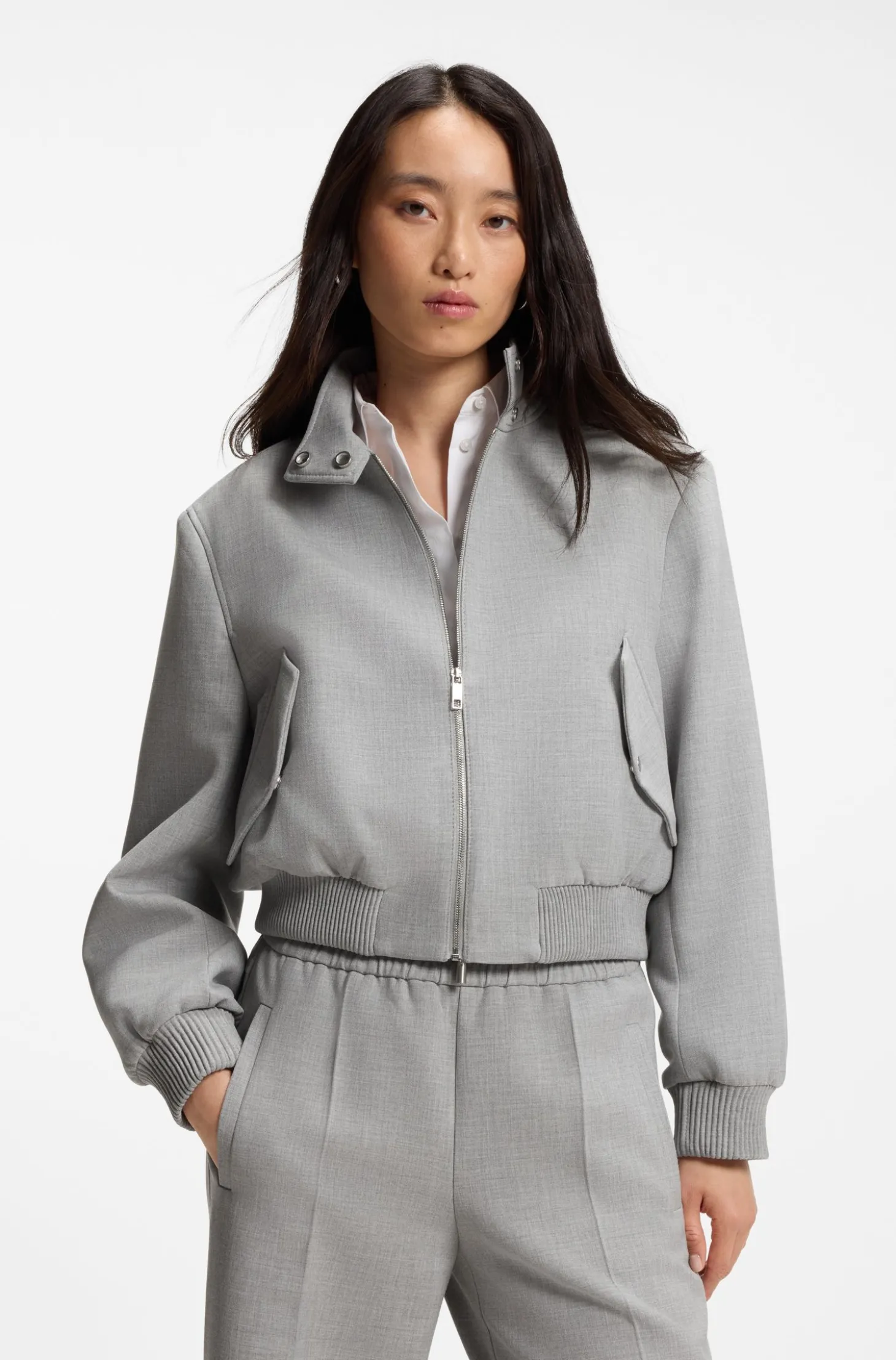 Regular-Fit Bomberjacke aus meliertem Stretch-Twill