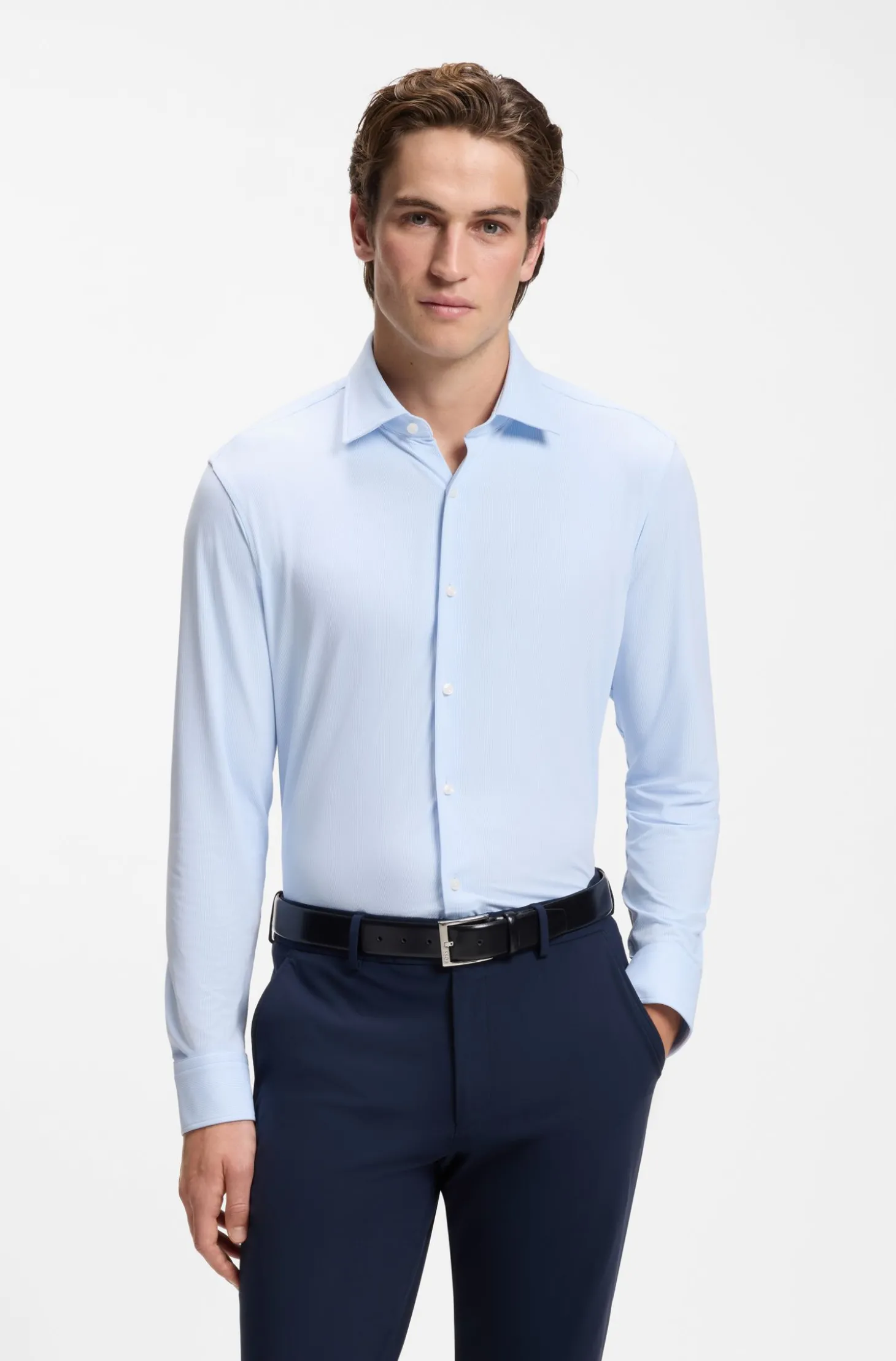 Regular-Fit Business-Hemd aus Stretch-Jersey