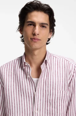 Regular-Fit Button-Down-Hemd aus Leinen mit Streifen-Dessin