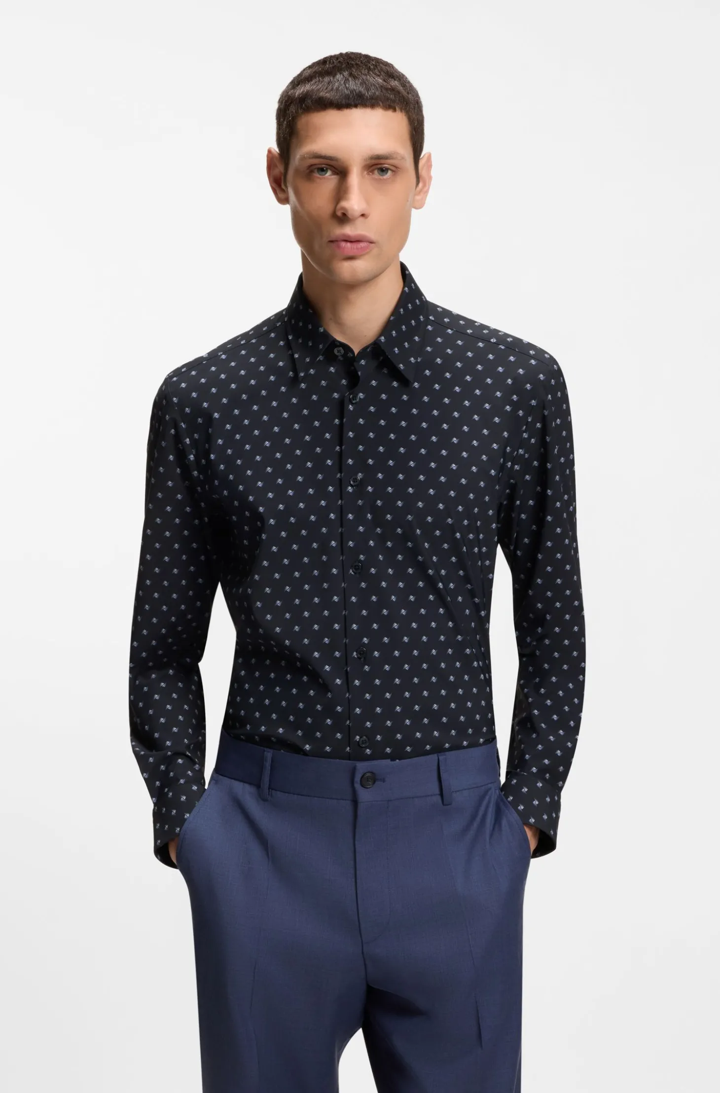 Regular-Fit Hemd aus bedrucktem Performance-Stretch-Jersey