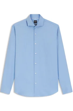 Regular-Fit Hemd aus elastischem Baumwoll-Twill mit bügelleichtem Finish
