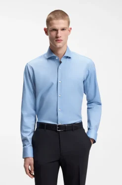 Regular-Fit Hemd aus elastischem Baumwoll-Twill mit bügelleichtem Finish