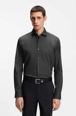 Regular-Fit Hemd aus elastischem Baumwoll-Twill mit bügelleichtem Finish