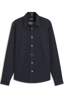 Regular-Fit Hemd aus indigoblauem Stretch-Denim