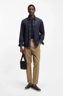 Regular-Fit Hemd aus indigoblauem Stretch-Denim