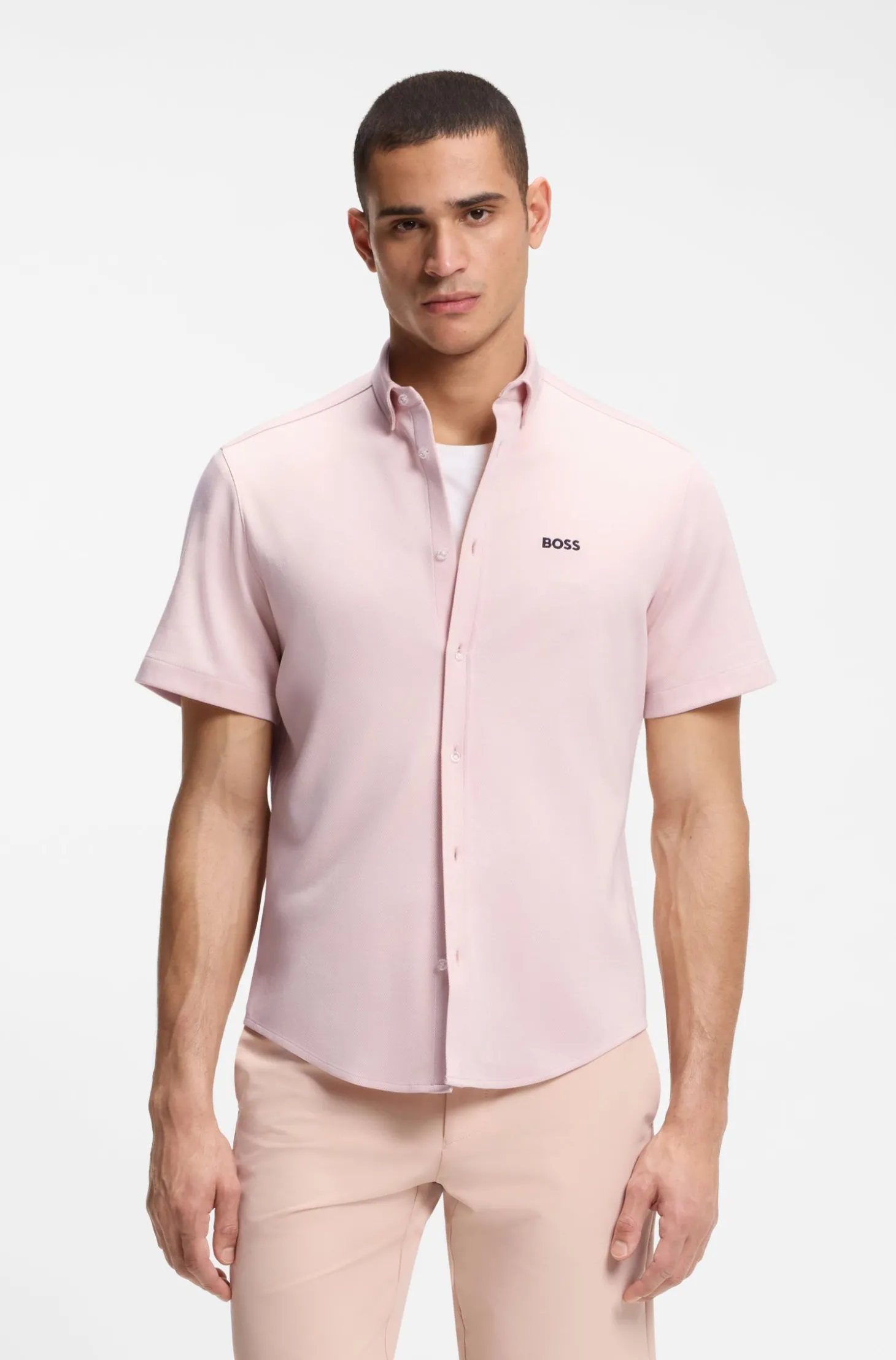 Regular-Fit Hemd aus knitterfreiem Baumwoll-Jersey