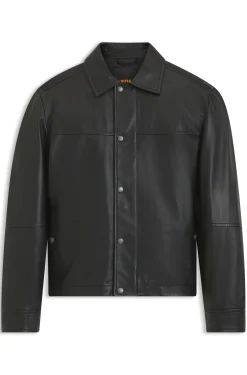 Regular-Fit Hemd aus Leder mit metallenen Logo-Knöpfen