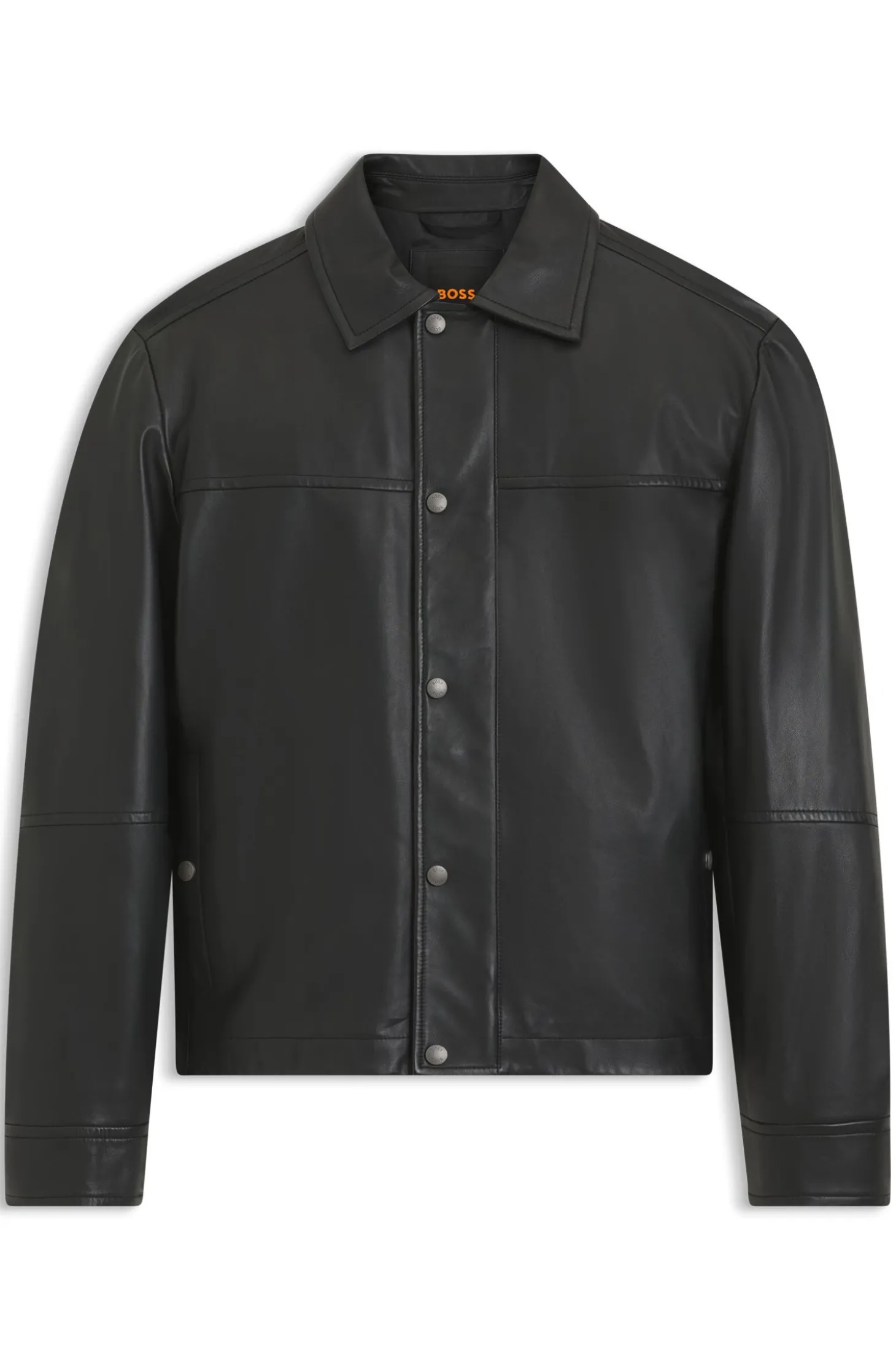 Regular-Fit Hemd aus Leder mit metallenen Logo-Knöpfen