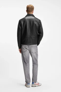 Regular-Fit Hemd aus Leder mit metallenen Logo-Knöpfen