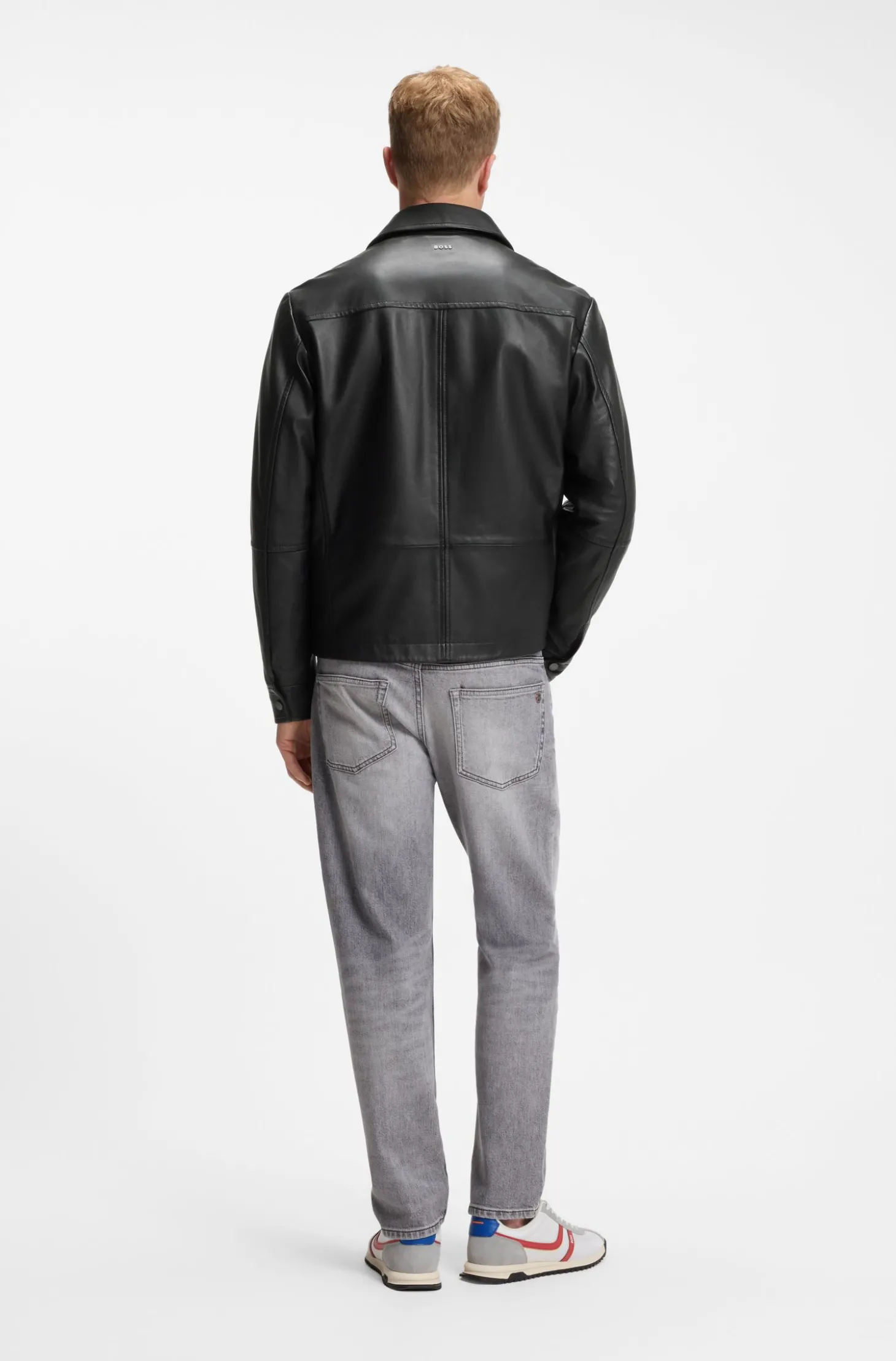 Regular-Fit Hemd aus Leder mit metallenen Logo-Knöpfen