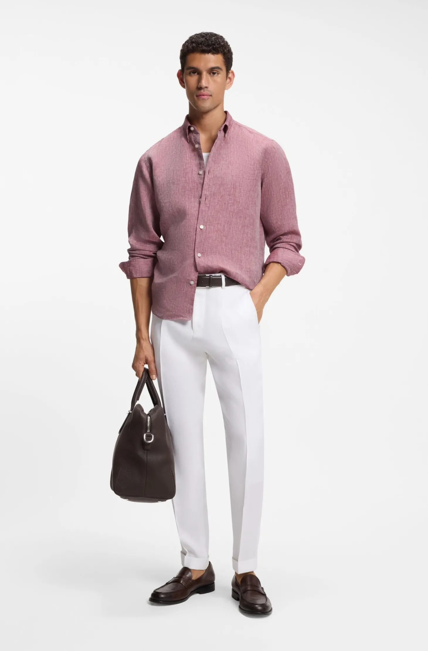 Regular-Fit Hemd aus Leinen mit Button-Down-Kragen